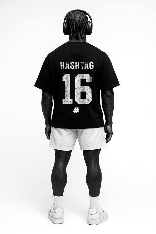 Hashtag League Oversized Black Tee